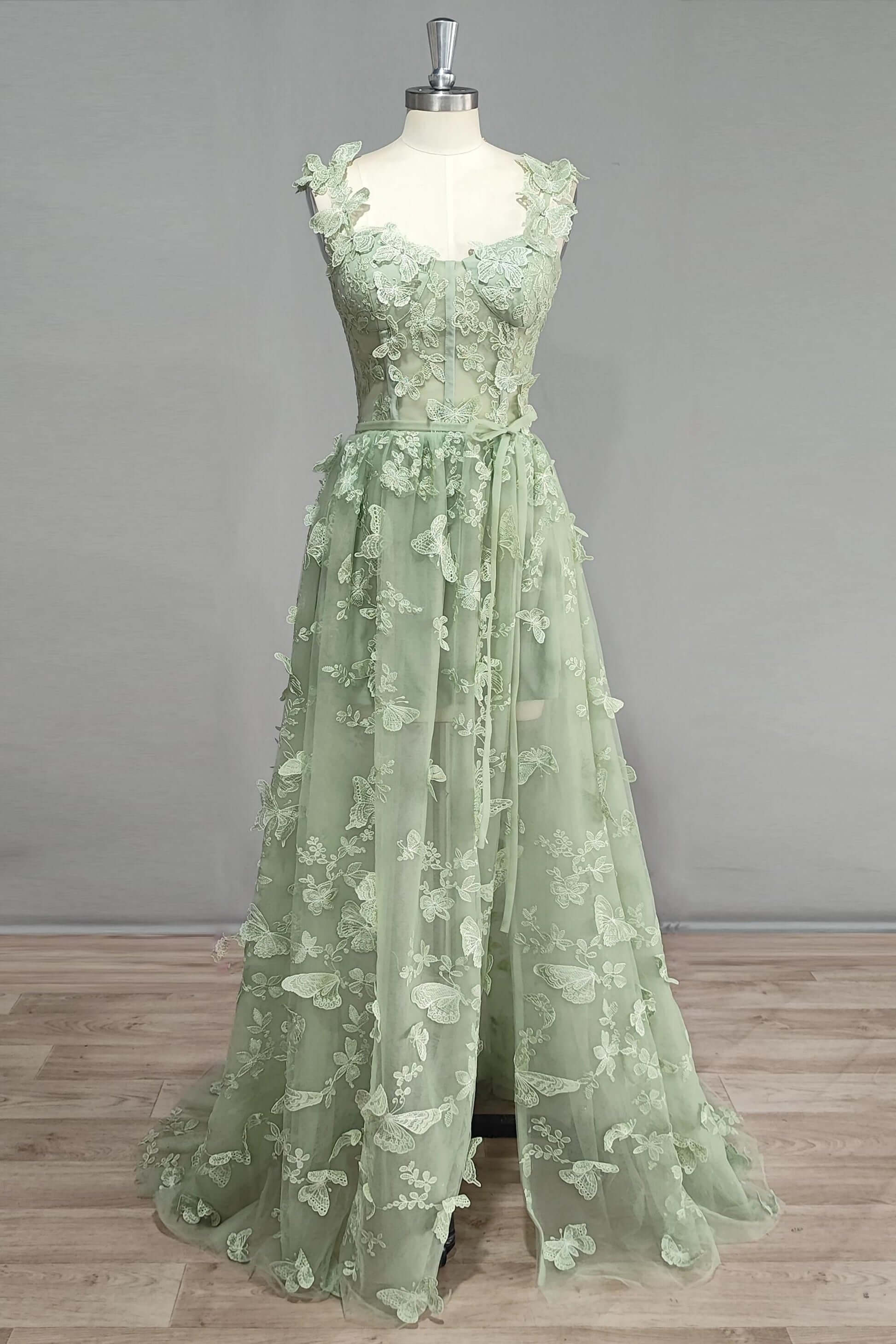 Princess Sage Green Prom Dresses A Line 3D Butterflies for Women 2024 - MyChicDress