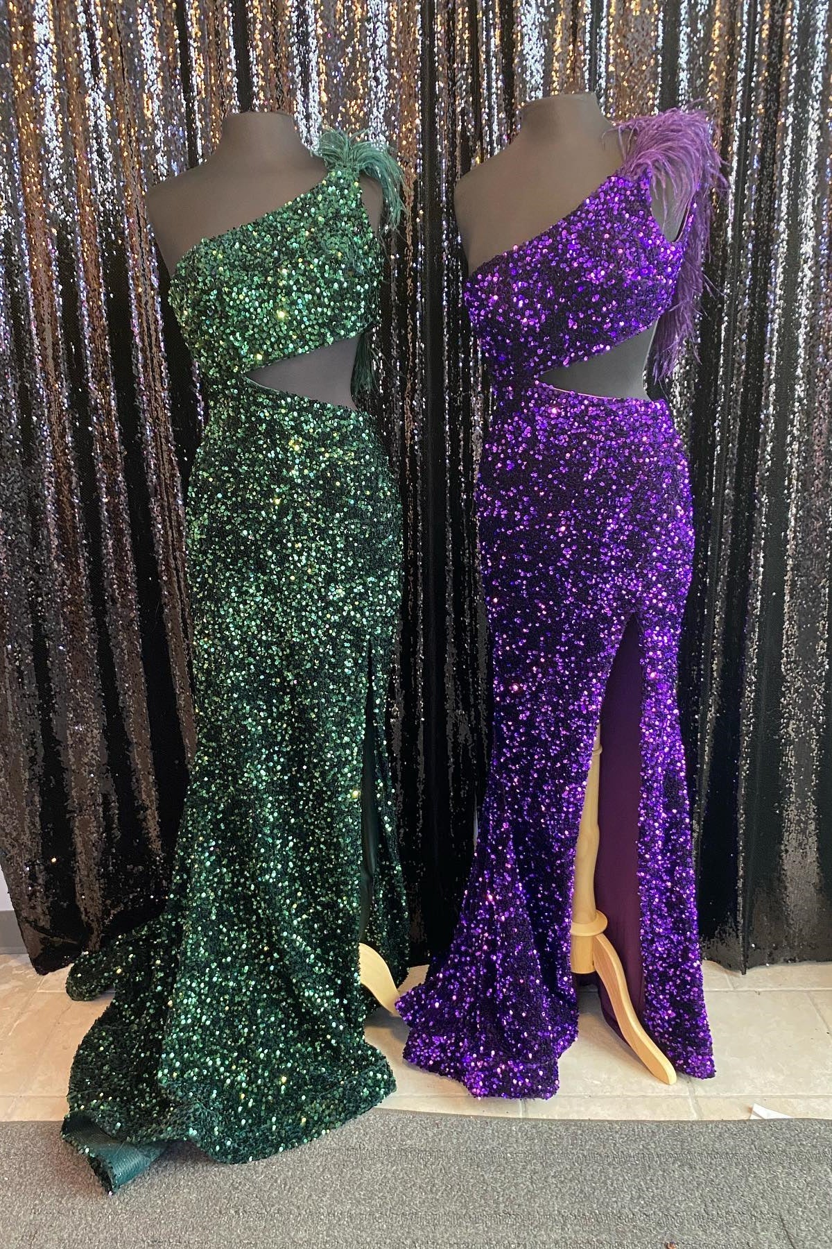 Purple Sequin One Shoulder Prom Evening Dresses Mermaid with Feathers - MyChicDress