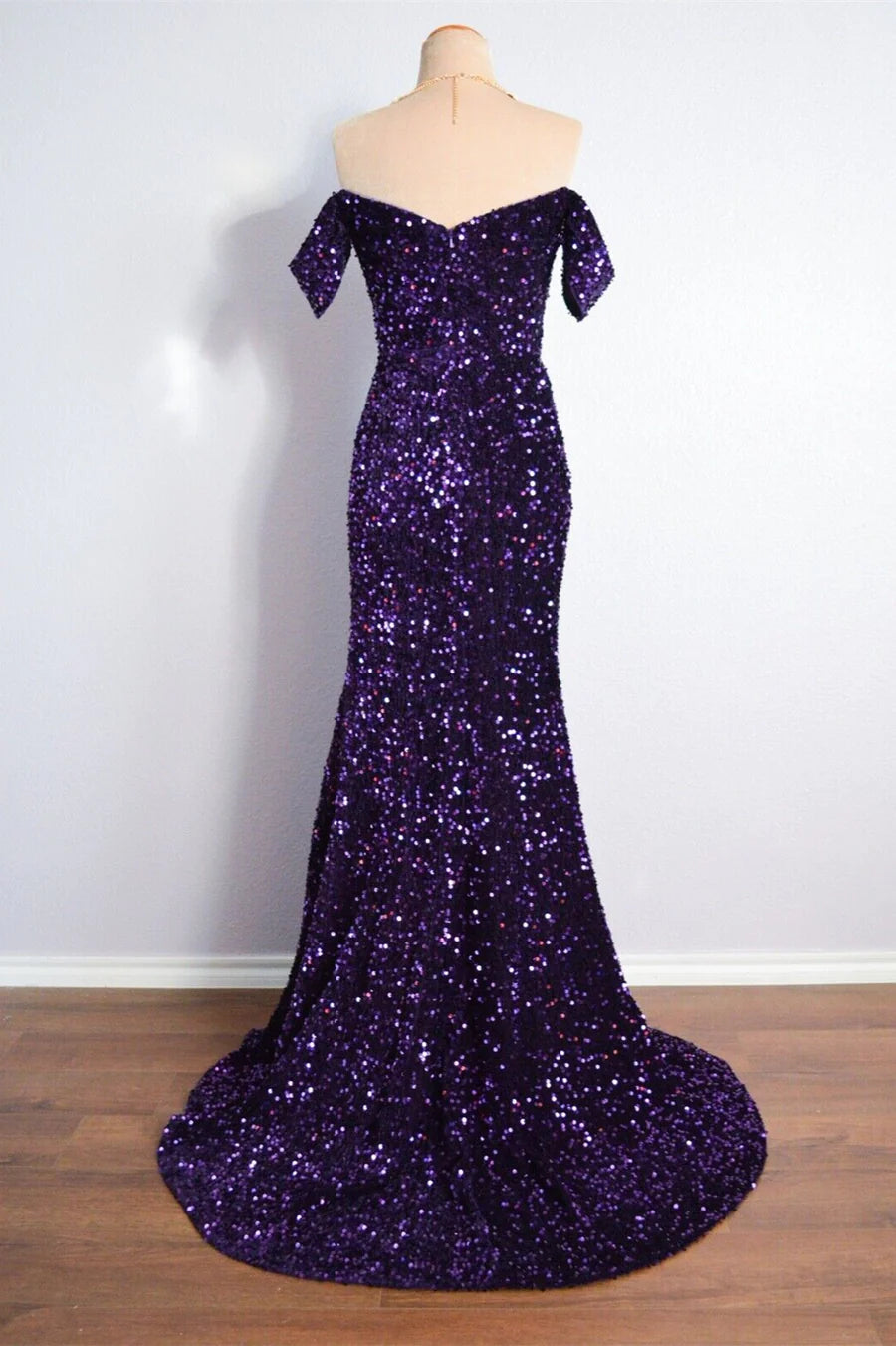 Purple Sparkly Long Formal Dress Mermaid Off-Shoulder Slit - MyChicDress