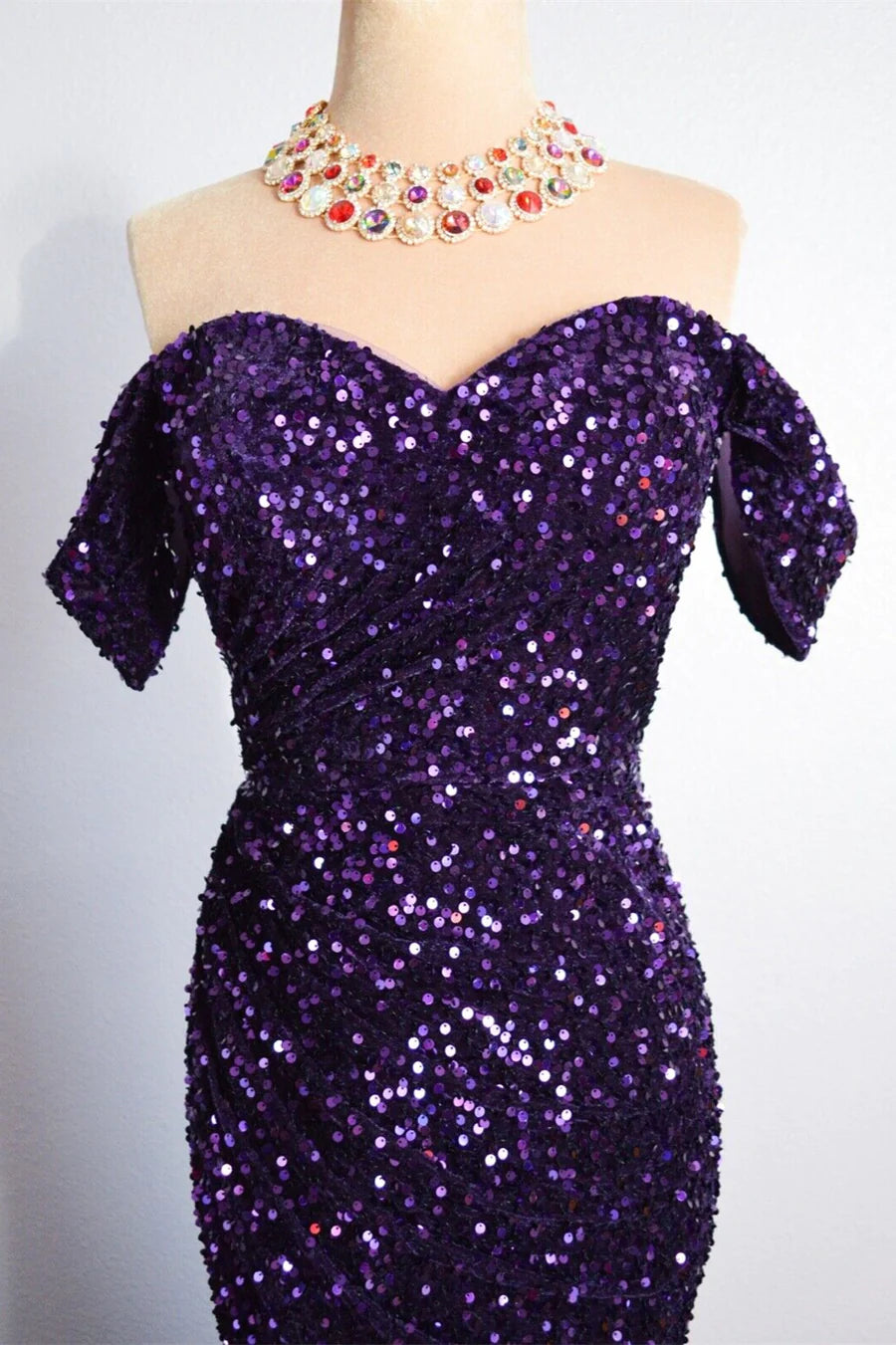 Purple Sparkly Long Formal Dress Mermaid Off-Shoulder Slit - MyChicDress