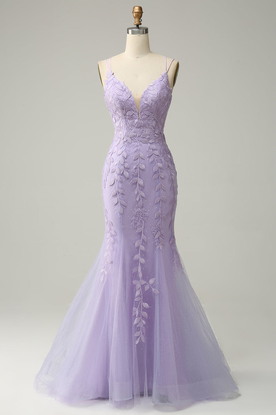 Purple Violet Lace Applique Prom Dress Long Mermaid Evening Gown UK - MyChicDress