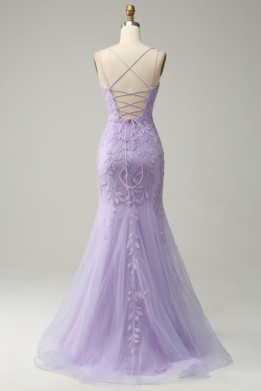 Purple Violet Lace Applique Prom Dress Long Mermaid Evening Gown UK - MyChicDress