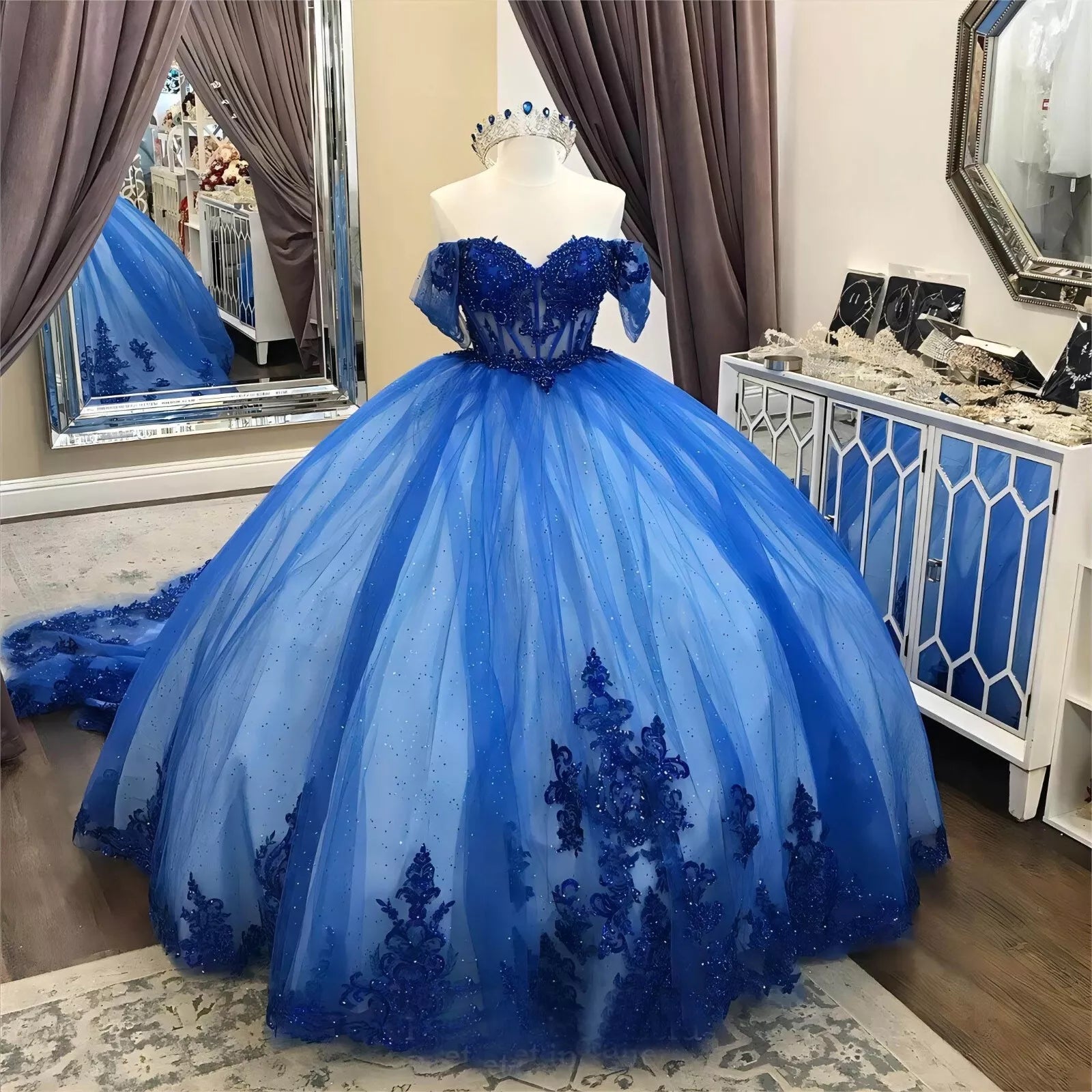 Royal Blue Quinceanera Dresses Beading Sweet 16 Party Vestido De 15 Anos Mychicdress