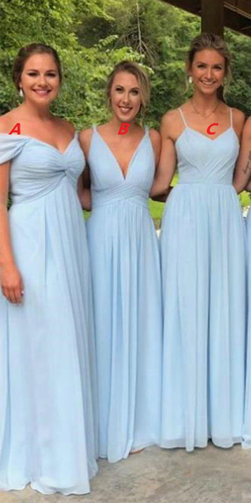 Sexy Floor length cheap Light Blue bridesmaid dresses chiffon long - MyChicDress