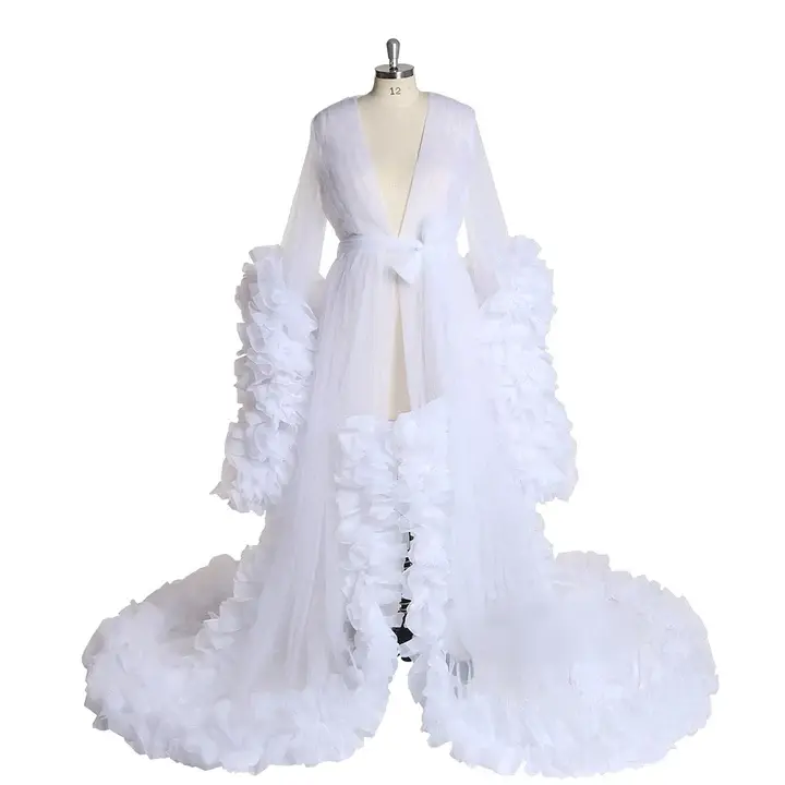 Bata de noche para mujer, bata de noche para sesión de fotos de maternidad de tul rosa hinchado, ropa de dormir