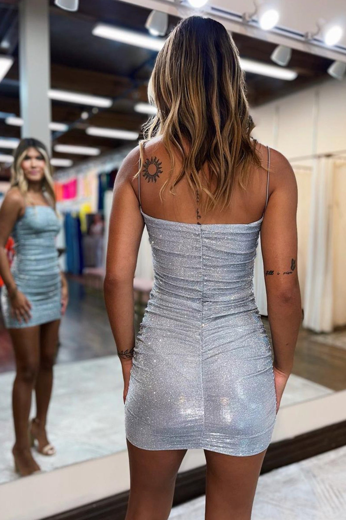 Shiny Silver Homecoming Dresses Straps Bodycon Mini Cocktail Dress MyChicDress