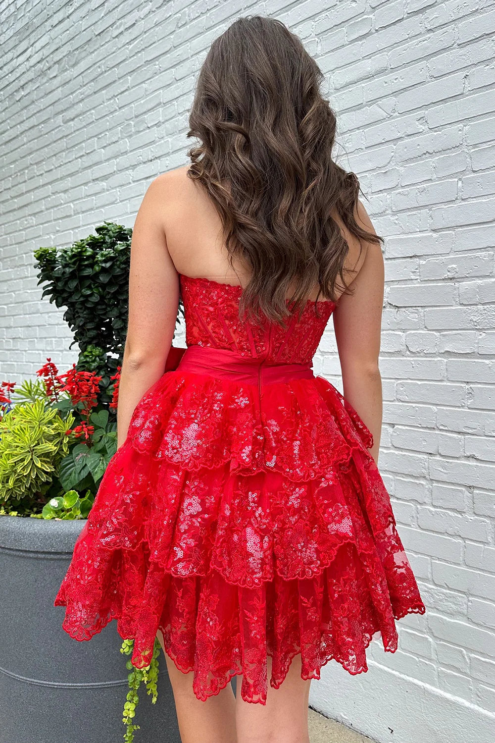 Strapless Red Corset Homecoming Dress with Bow Mychicdress