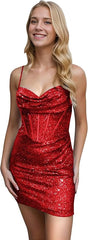 Short Sequin Corset Homecoming Dresses for Teens Ruched - MyChicDress