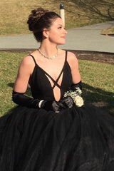 Simple Gothic Wedding Dress Black Tulle Princess Prom Dresses Sleeveless MyChicDress