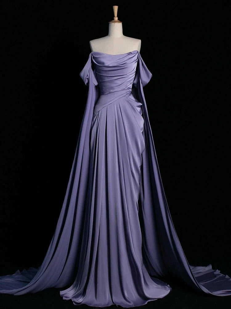 Purple evening gown Sleeveless Long Formal Dress for Wedding Guests Off the Shoulder