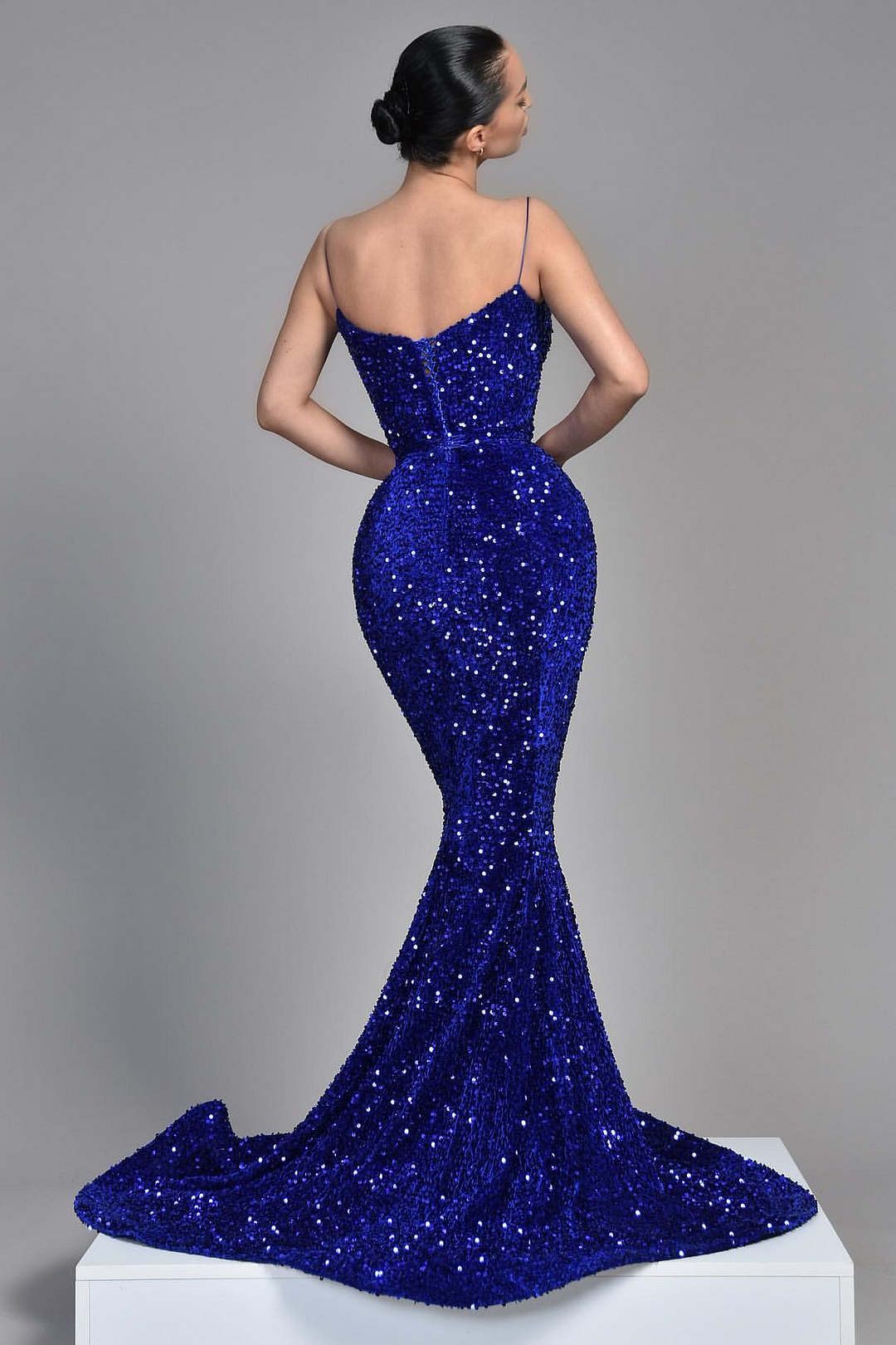 Spaghetti Strap Royal Blue Sequins Prom Dresses UK Evening Dress - MyChicDress