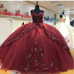 2024 Spark Borgoña Princesa Vintage Quinceañera Vestido Apliques Flores Corsé