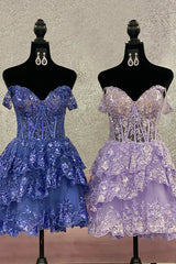 Sparkly Corset Red Homecoming Dress Tiered A-Line