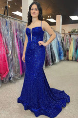 Sirena brillante Corsé azul real Vestidos de fiesta Lentejuelas