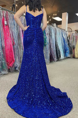 Sirena brillante Corsé azul real Vestidos de fiesta Lentejuelas