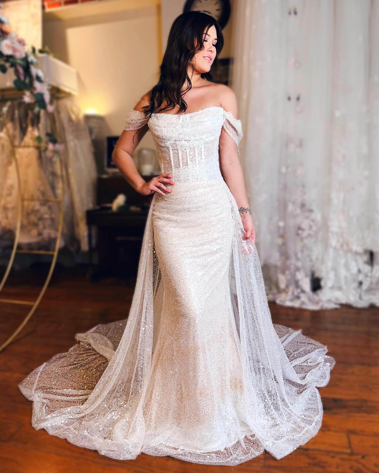 Sparkly Off Shoulder Sequins Wedding Dresses Mermaid With Train - MyChicDress