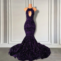 Vestidos de fiesta con lentejuelas de color púrpura brillante 2024 Vestido formal de sirena para niñas negras
