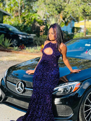 Vestidos de fiesta con lentejuelas de color púrpura brillante 2024 Vestido formal de sirena para niñas negras