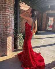 Sparkly Red Sequins Strapless Evening Dress UK Mermaid Sweetheart