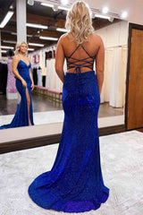 Sparkly Sequin Prom Dresses Royal Blue Mermaid Long Evening Dress - MyChicDress