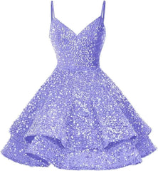 Sparkly Sequin Short V Neck Homecoming Dresses for Teens