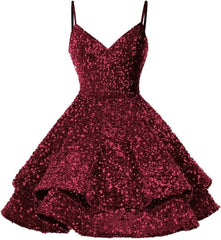 Sparkly Sequin Short V Neck Homecoming Dresses for Teens