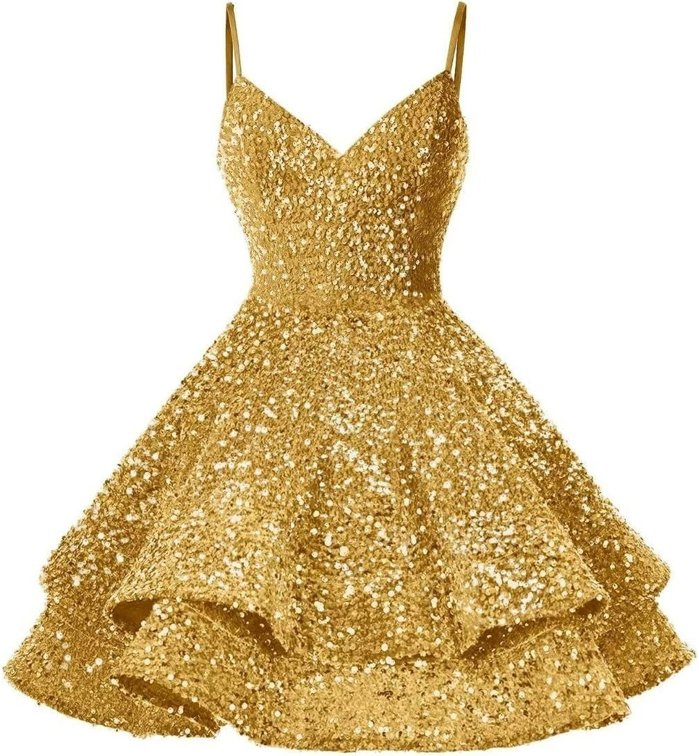 Sparkly Sequin Short V Neck Homecoming Dresses for Teens - MyChicDress