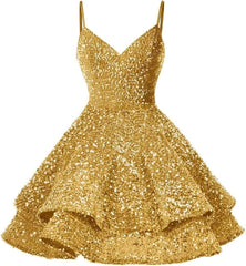 Sparkly Sequin Short V Neck Homecoming Dresses for Teens