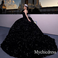 Sparkly Sequined Black Quinceanera Dresses Ball Gown Vestidos De 15 Años - MyChicDress