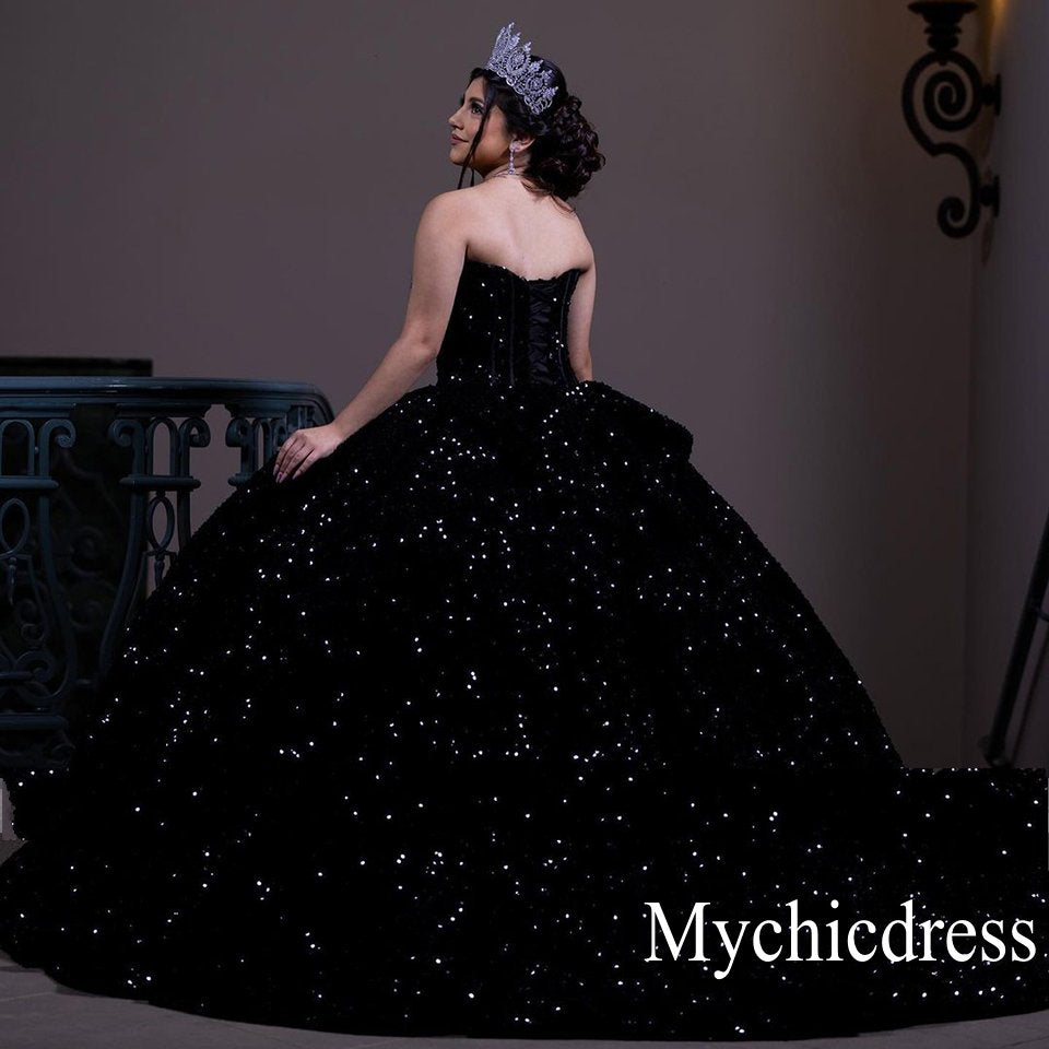 Sparkly Sequined Black Quinceanera Dresses Ball Gown Vestidos De 15 Años - MyChicDress