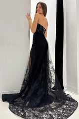 Strapless Formal Dress Black Lace Beaded Long Prom Dress Cheap - MyChicDress