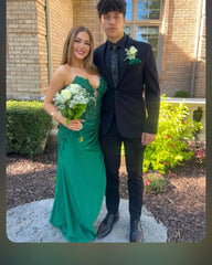 Strapless Green Lace Prom Dress 2025 Mermaid  mychicdress