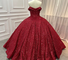 Strapless sequin ball gown dark red wedding dresses sleeveless