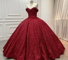 Strapless sequin ball gown dark red wedding dresses sleeveless