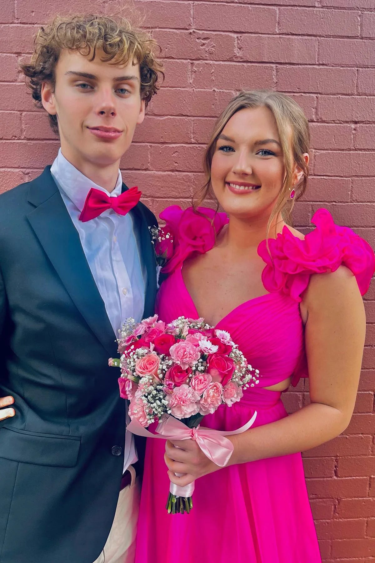 Straps Short Homecoming Dress Hot Pink Pleated Ruffles