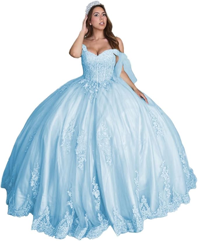 Sweet 16 Dress Mint Lace Quinceanera Dresses Off the Shoulder Ball Gown - MyChicDress