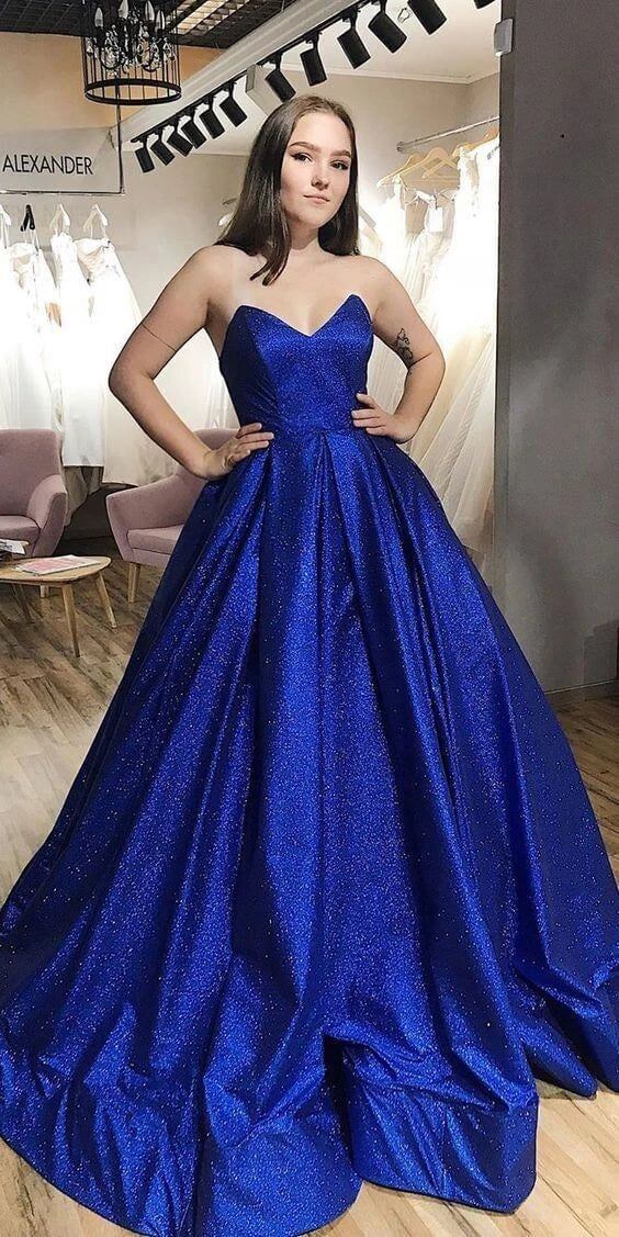 Sweetheart Shiny Sequin Prom Dresses Royal Blue A Line Evening Dress UK MyChicDress