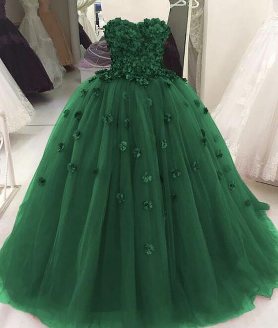 Sweetheart Tulle Green Quinceanera Dresses With Flowers Wedding Gowns MyChicDress