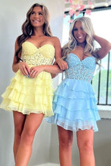  Lace Short hoco Dress Sweetheart Ruffles Chiffon Mychicdress