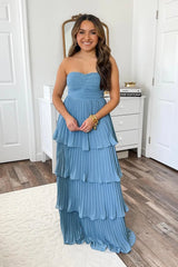 Tiered Emerald Green Ruffles Prom Dress Long Chiffon