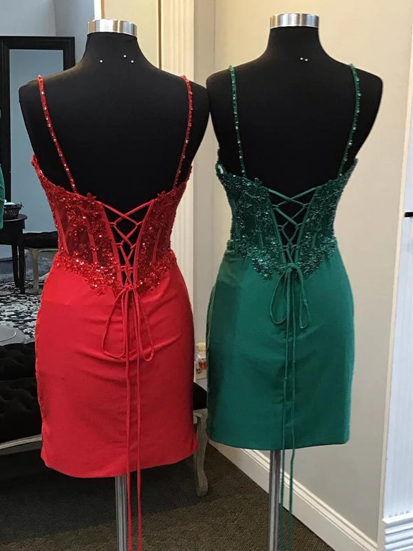 Unique Mini Bodycon Hoco Dress Straps Corset with Appliques