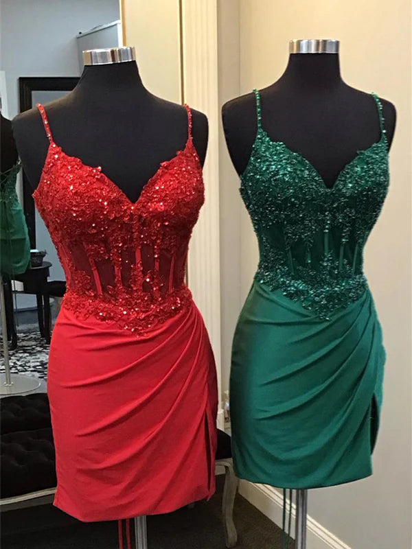 Unique Mini Bodycon Hoco Dress Straps Corset with Appliques