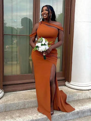 Vestido de invitados de boda de sirena naranja único vestidos de dama de honor formales de Long Beach de otoño