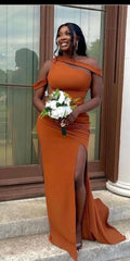 Vestido de invitados de boda de sirena naranja único vestidos de dama de honor formales de Long Beach de otoño