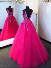 V Neckline Hot Pink Prom Dress Custom Made Formal Dress Long MyChicDress