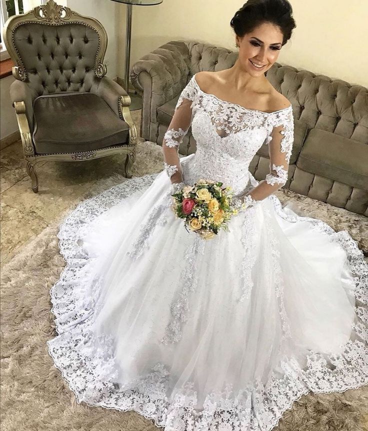 Vintage Long Sleeves Off-the-shoulder Lace Wedding Dresses Discount - MyChicDress