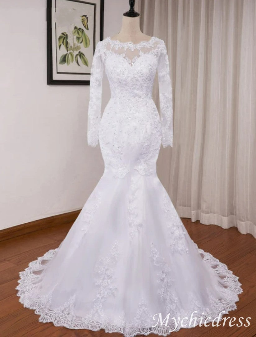 Vintage Africa Mermaid Long Sleeve Wedding Dresses Lace Beading - MyChicDress