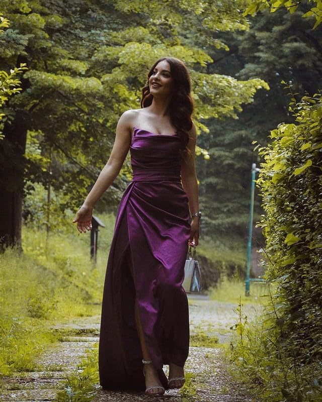 Women's Satin Wedding Guest Dress Yellow Long Formal Dress Strapless - MyChicDress