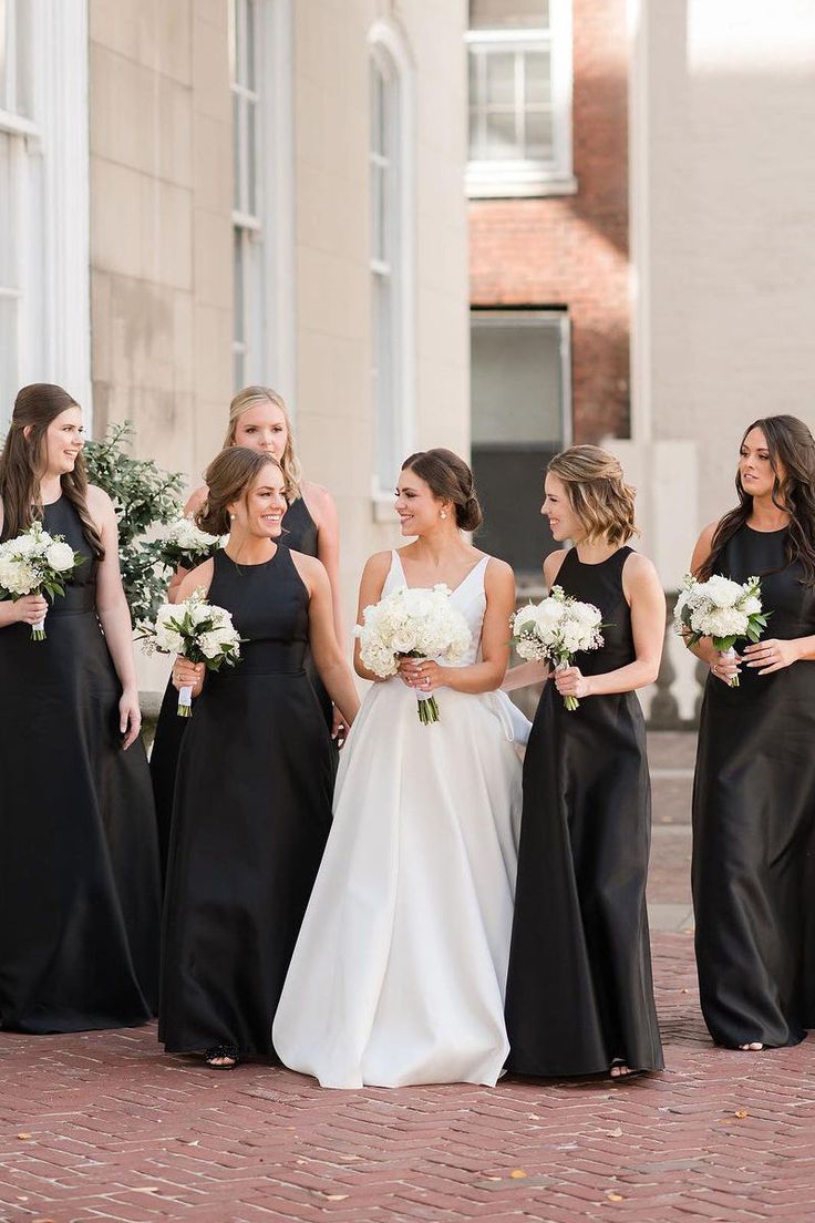 A-Line Cheap Black Bridesmaid Dresses Satin Round Neck