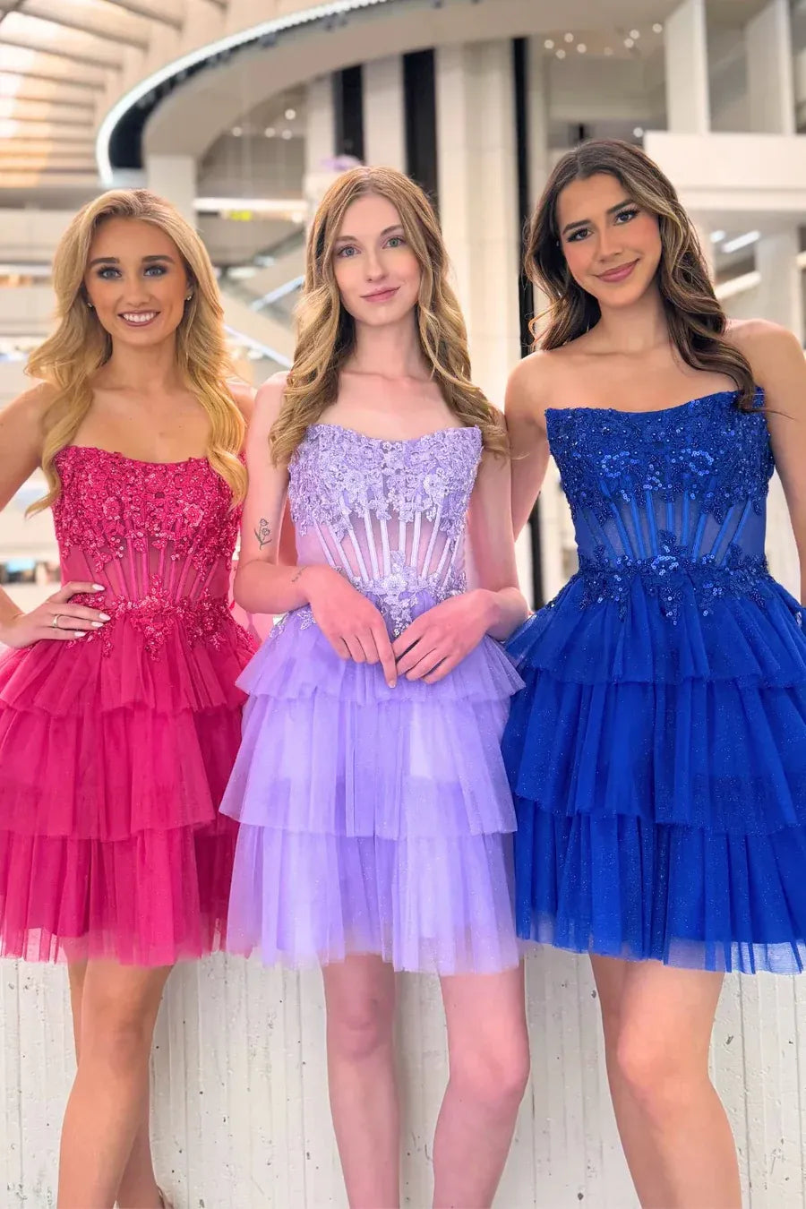 A-Line Lace Strapless Tiered Homecoming Dress Appliques